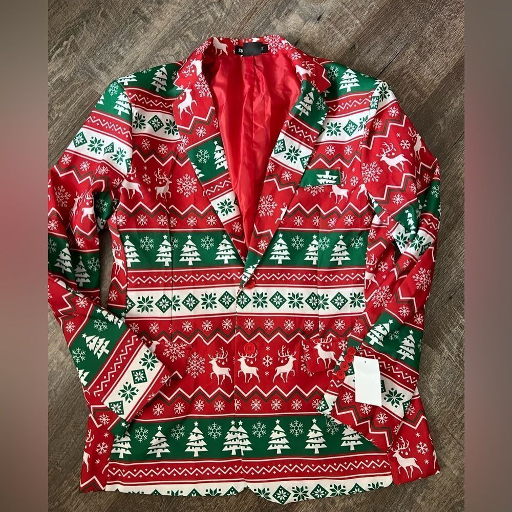 Suitmeister Slim-Fit Nordic Christmas Red Blazer- Size XL